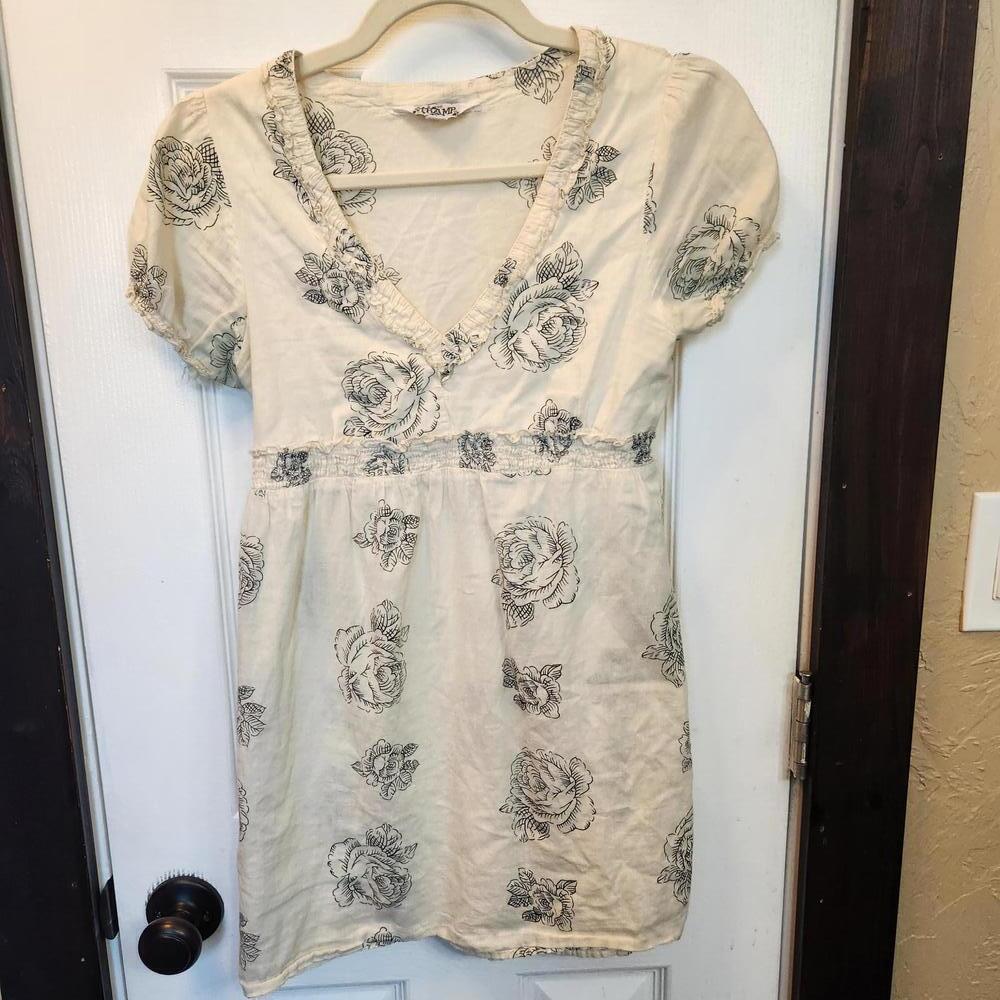 TRAMP Cream Floral Cotton Mini Dress - Size Small